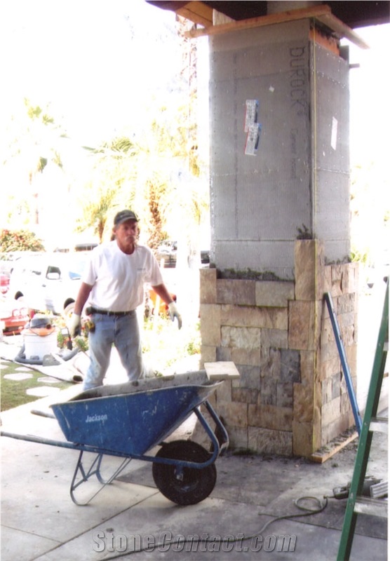 Autumn Blend Thin Veneer Special Mitre Cut Installation, Autumn Blend Sandstone Building & Walling