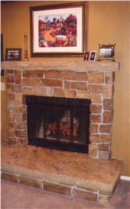 Ranchers Thin Veneer Split Face Rock Fireplace with Autumn Blend Hearth & Mantle Slabs Ranchers Thin Veneer Split Face Rock Fireplace with Autumn Blend Hearth & Mantle Slabs