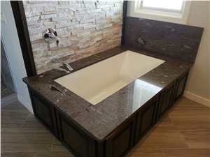 Cygnus Quartzite Square Edge Bath Tub Deck Installed
