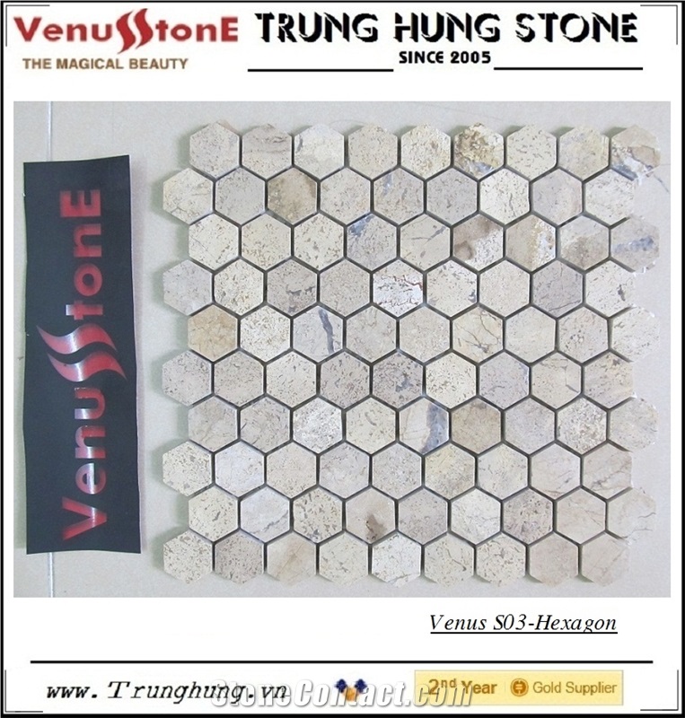 1.18'' Vietnam Beige Carpet Hexagon Marble Mosaic Tile Polished
