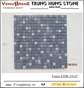 15*15 Black Split Face Marble Mosaic Tiles