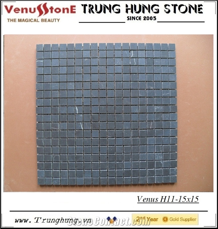 15*15 Black Vein Marble Honed Mosaic Tiles