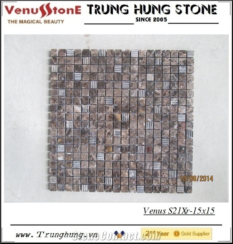 15*15 Dark Emperador Split Face Marble Mosaic Tiles