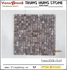 15*15 Dark Emperador Split Face Marble Mosaic Tiles