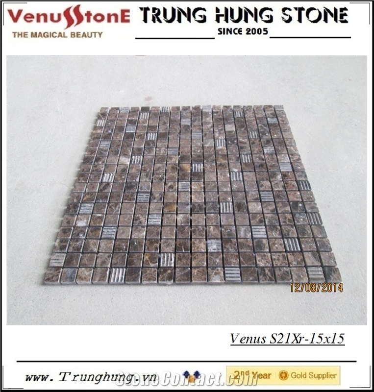 15*15 Dark Emperador Split Face Marble Mosaic Tiles
