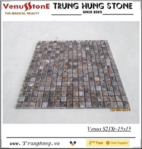 15*15 Dark Emperador Split Face Marble Mosaic Tiles