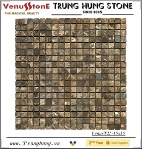 15*15 Dark Emperador Tumbled Marble Mosaic Tiles
