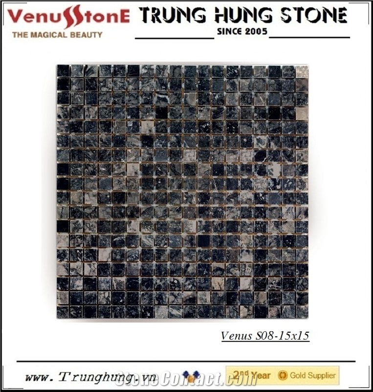 15*15 Eddy Black Polished Marble Mosaic Tiles