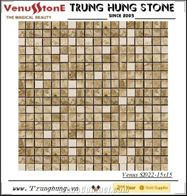 15*15 Light Emperador Mixed Polished Marble Mosaic Tiles