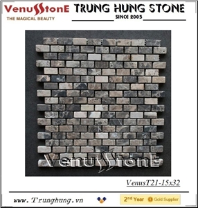15*32 Dark Emperador Tumbled Marble Mosaic Tiles