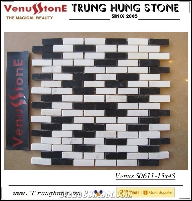 15*48 Black and White Polished Marble Mosaic Tiles