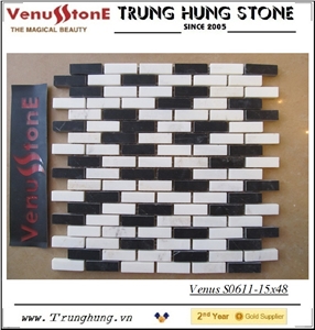 15*48 Black and White Polished Marble Mosaic Tiles