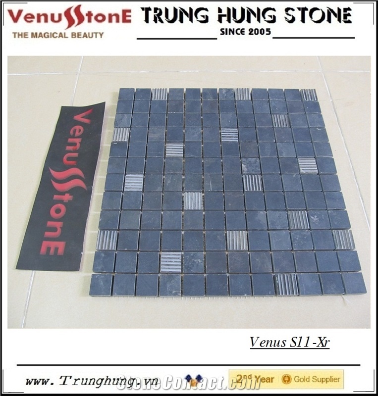 23*23 Black Split Face Marble Mosaic Tiles