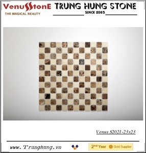 23*23 Dark Emperador Mixed Polished Marble Mosaic Tiles