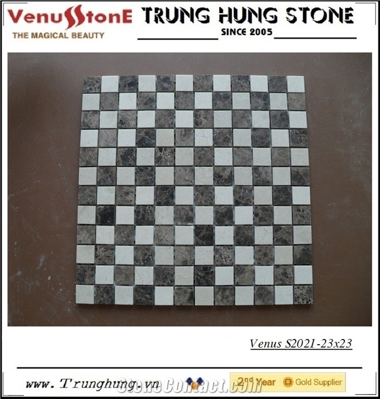 23*23 Dark Emperador Mixed Polished Marble Mosaic Tiles