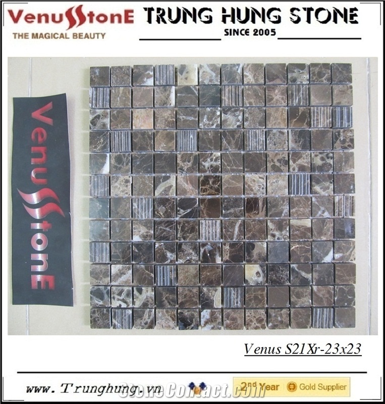 23*23 Dark Emperador Split Face Marble Mosaic Tiles