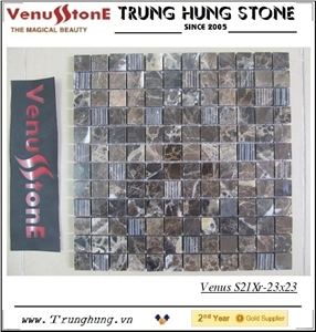 23*23 Dark Emperador Split Face Marble Mosaic Tiles
