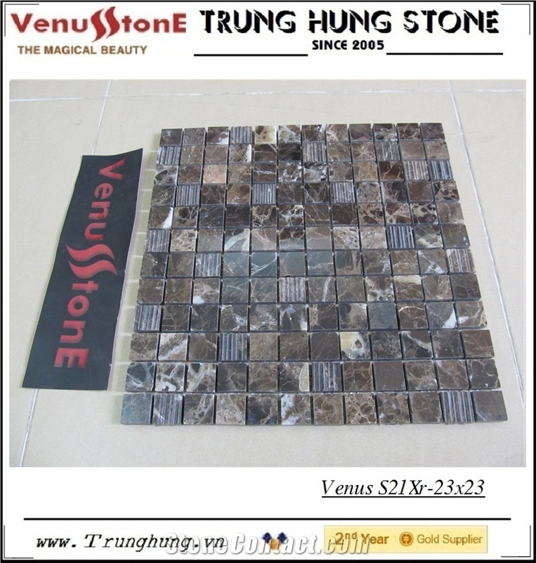 23*23 Dark Emperador Split Face Marble Mosaic Tiles
