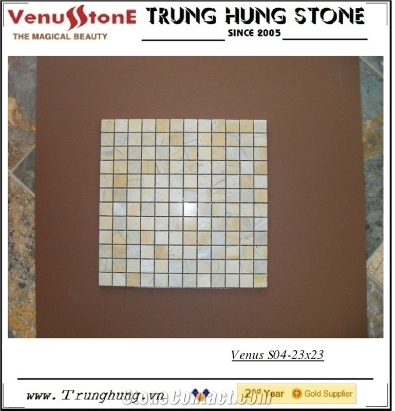 23*23 Wooden Yellow Polished Marble Mosaic Tiles