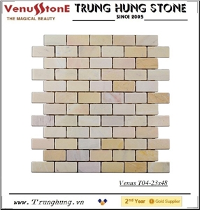 23*48 Wooden Yellow Tumbled Marble Mosaic Tiles