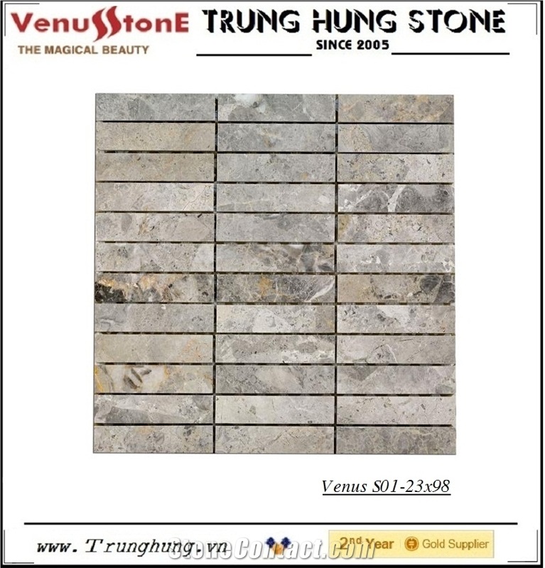 23*98 Light Grey Panther Polished Marble Mosaic Tiles