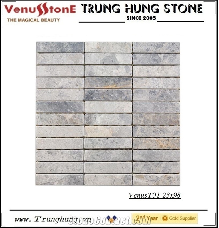 23*98 Light Grey Panther Tumbled Marble Mosaic Tiles