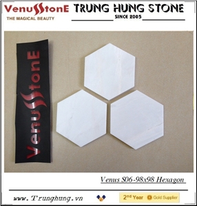 38.58'' Vietnam Milky White Hexagon Marble Mosaic Tile Polished