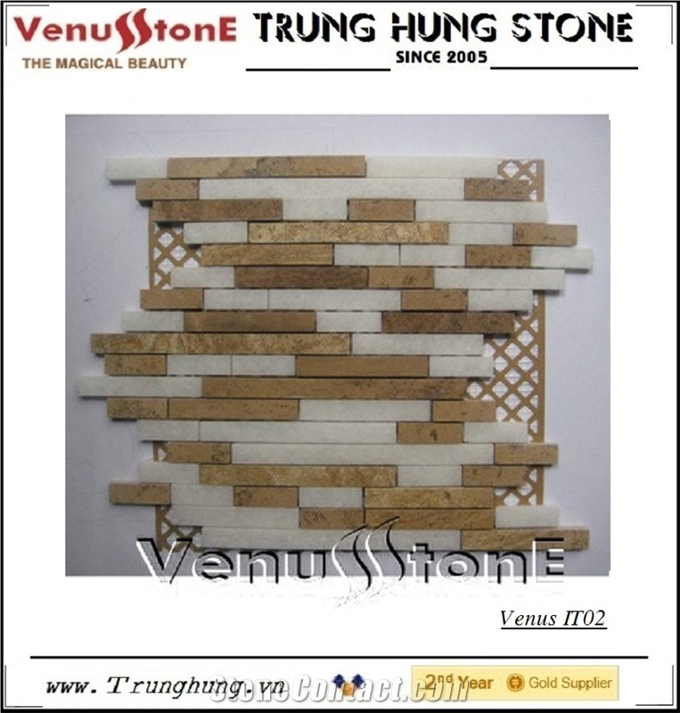 Beige and White Interlocking Mosaic Marble Stone Tile for Floor