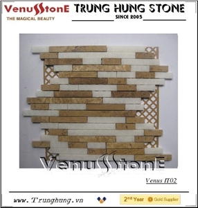 Beige and White Interlocking Mosaic Marble Stone Tile for Floor Beige and White Interlocking Mosaic Marble Stone Tile for Floor