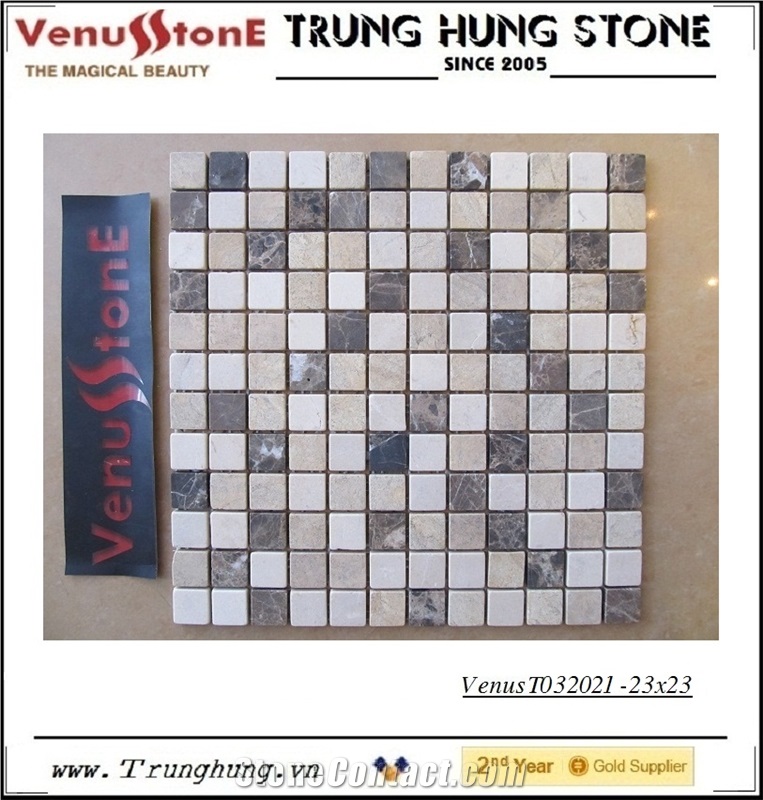 Beige Carpet +Crema + Dark Emperador Marble 23*23 Multicolor Tumbled Marble Mosaic Tiles