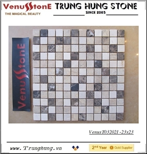 Beige Carpet +Crema + Dark Emperador Marble 23*23 Multicolor Tumbled Marble Mosaic Tiles