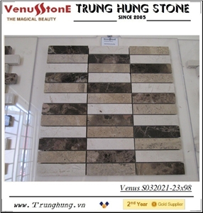 Beige Carpet + Crema Marfil + Dark Emperador Marble 23*98 Multicolor Polished Marble Mosaic Tiles