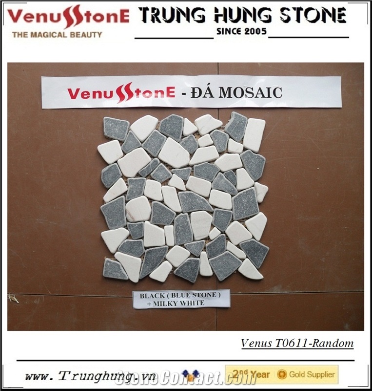 Black and Milk White Marble Color Random Marble Mosaic Tiles - Crazy Cut