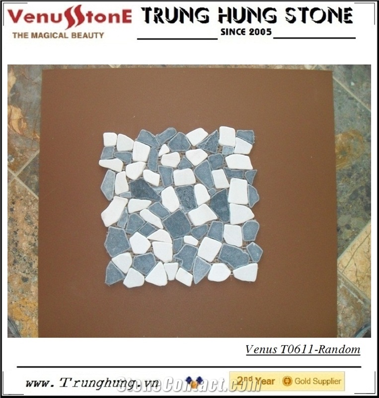 Black and Milk White Marble Color Random Marble Mosaic Tiles - Crazy Cut