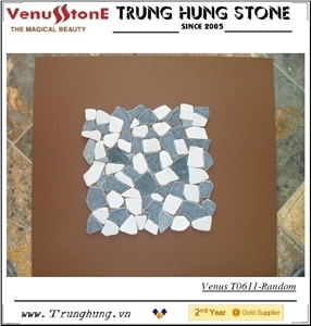 Black and Milk White Marble Color Random Marble Mosaic Tiles - Crazy Cut