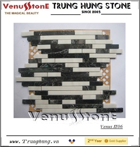Black and Milky White Interlocking Mosaic Marble Stone Tile for Floor