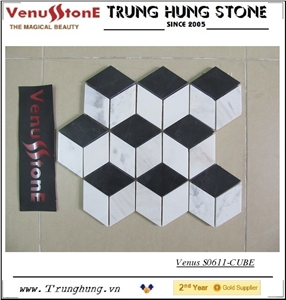 Black and White Cube 3d Marble Mosaic for Modern Decoration, Vietnam Grey Blue Stone Mosaic