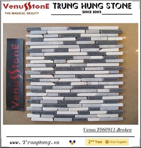 Black Grey White Broken Edge Marble Mosaic Tiles