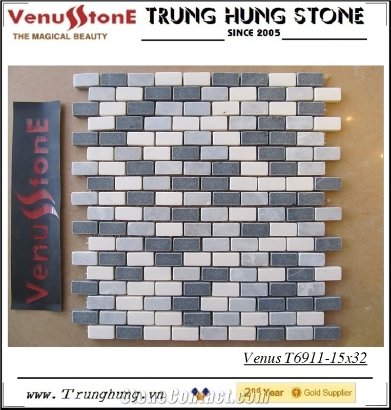 Black Grey White Tumbled Marble Mosaic Tiles