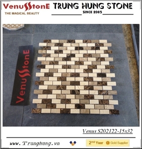 Crema and Emperador Mixed Polished Marble Mosaic Tiles