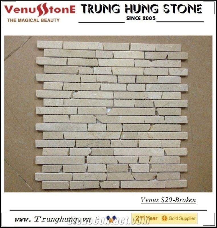 Crema Marfil Broken Edge Polished Marble Mosaic Tiles