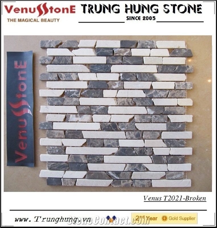 Crema Marfil + Dark Emperador Broken Edge Marble Mosaic Tiles