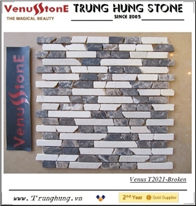 Crema Marfil + Dark Emperador Broken Edge Marble Mosaic Tiles