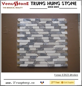 Crema Marfil + Dark Emperador Broken Edge Marble Mosaic Tiles
