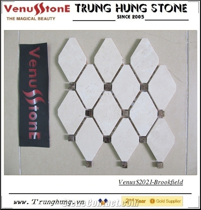 Crema Marfil Diamond Marble Mosaic Tile Polished with Dark Emperador Dots