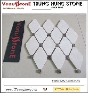 Crema Marfil Diamond Marble Mosaic Tile Polished with Dark Emperador Dots