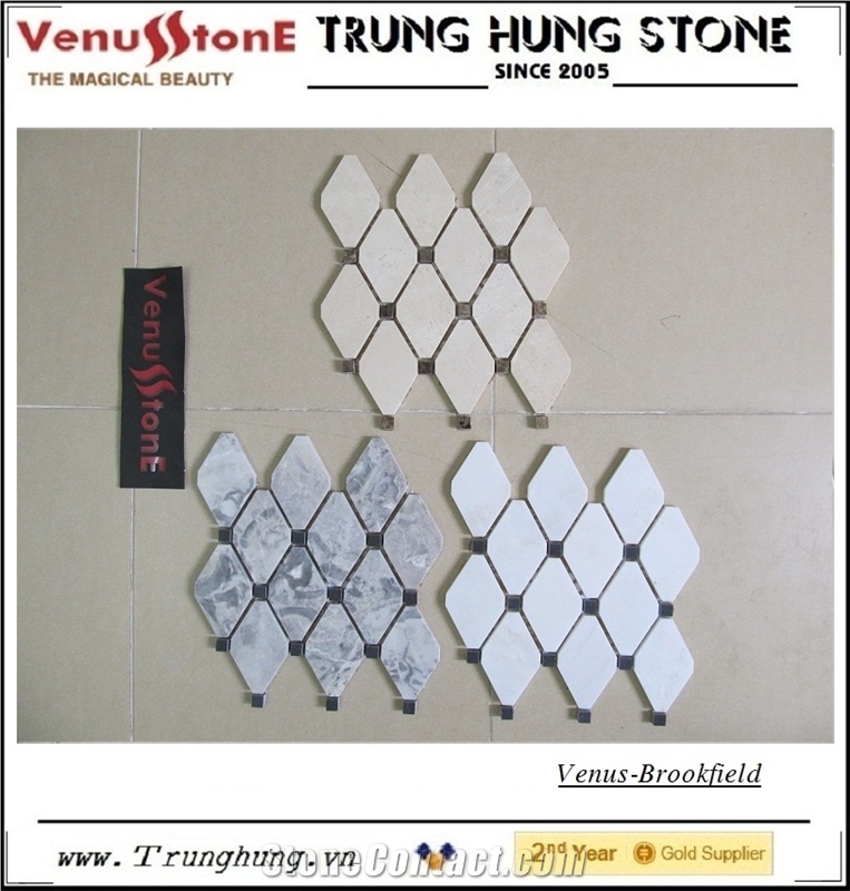Crema Marfil Diamond Marble Mosaic Tile Polished with Dark Emperador Dots