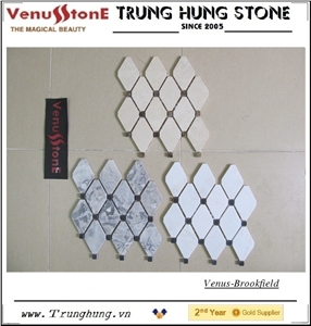 Crema Marfil Diamond Marble Mosaic Tile Polished with Dark Emperador Dots