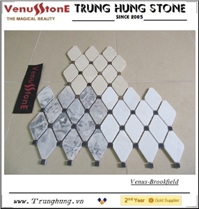 Crema Marfil Diamond Marble Mosaic Tile Polished with Dark Emperador Dots