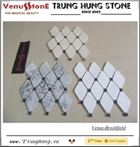 Crema Marfil Diamond Marble Mosaic Tile Polished with Dark Emperador Dots